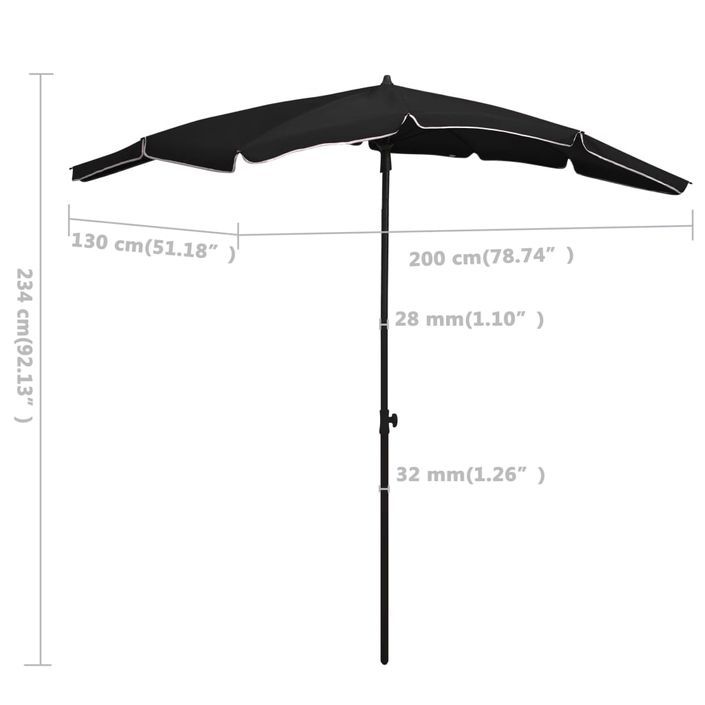 Parasol de jardin avec mât 200x130 cm Noir - Photo n°6