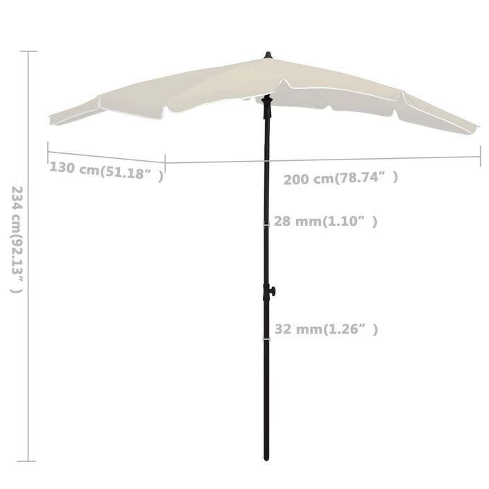 Parasol de jardin avec mât 200x130 cm Sable - Photo n°6