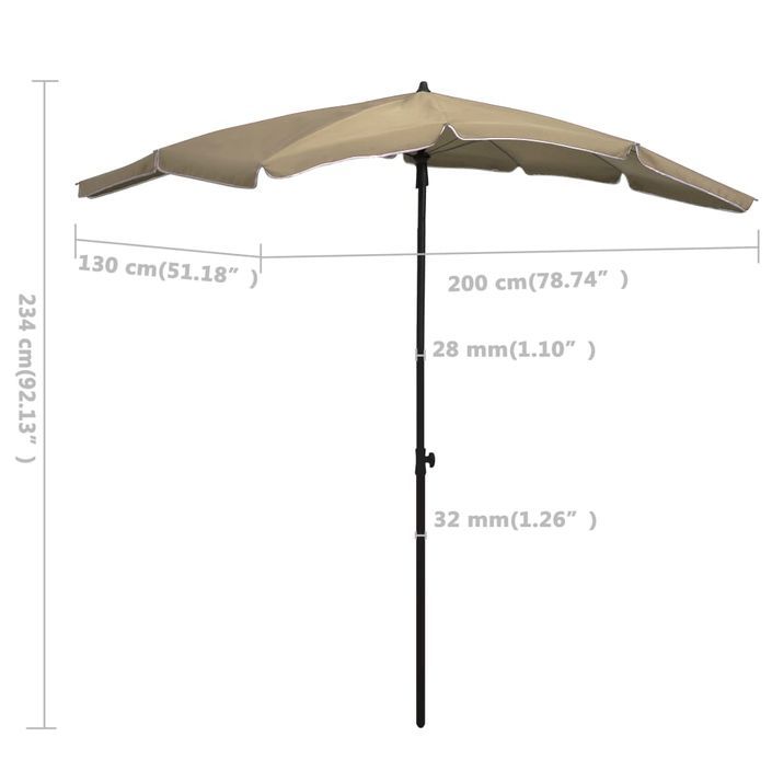 Parasol de jardin avec mât 200x130 cm Taupe - Photo n°6