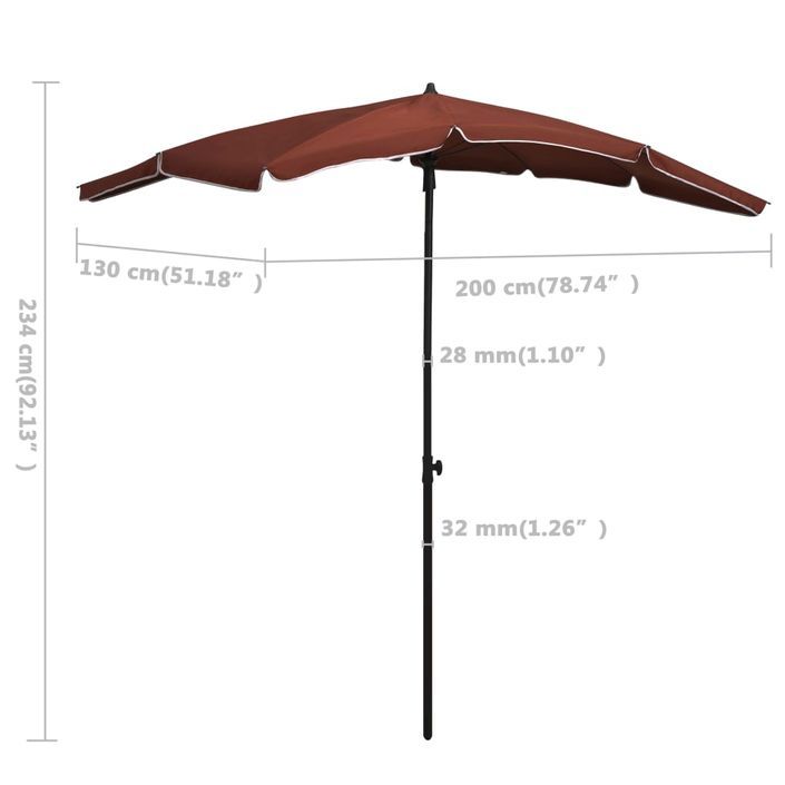 Parasol de jardin avec mât 200x130 cm Terre cuite - Photo n°6