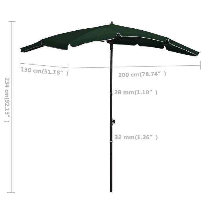 Parasol de jardin avec mât 200x130 cm Vert - Photo n°6