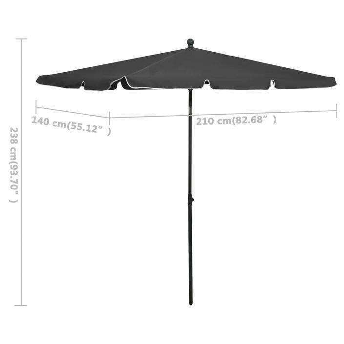 Parasol de jardin avec mât 210x140 cm Anthracite - Photo n°6