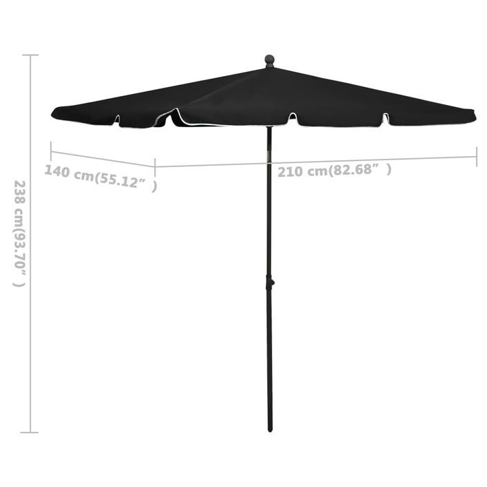 Parasol de jardin avec mât 210x140 cm Noir - Photo n°6