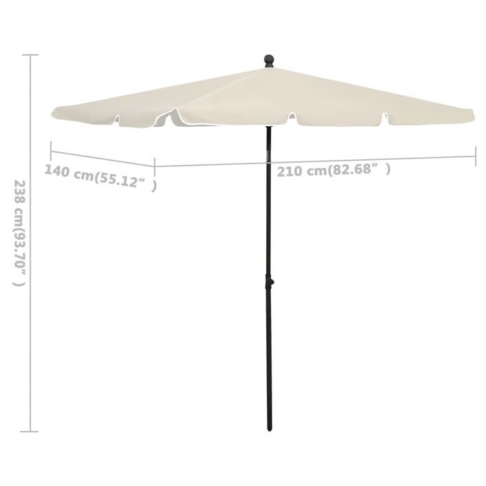 Parasol de jardin avec mât 210x140 cm Sable - Photo n°6