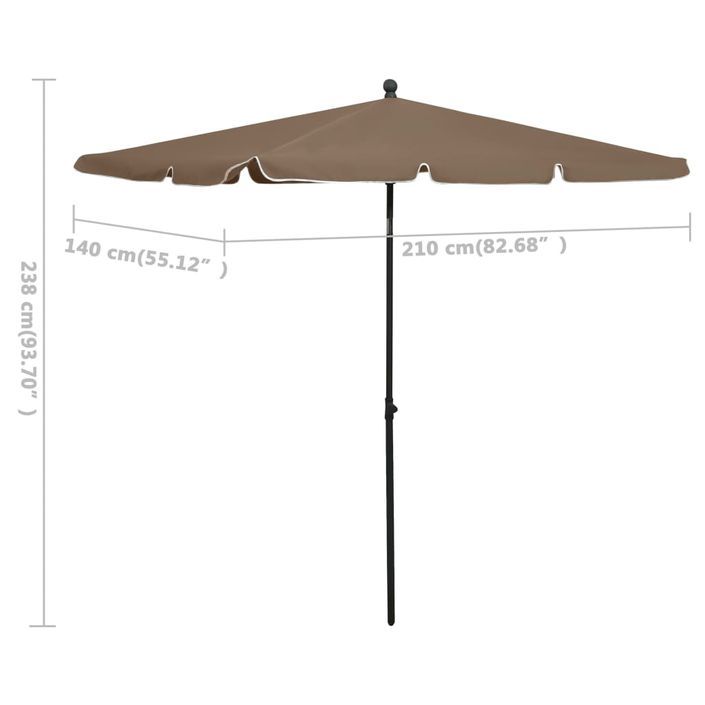 Parasol de jardin avec mât 210x140 cm Taupe - Photo n°6