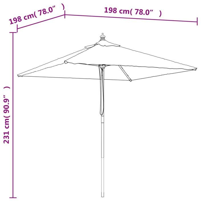 Parasol de jardin avec mât en bois bleu azuré 198x198x231 cm - Photo n°7