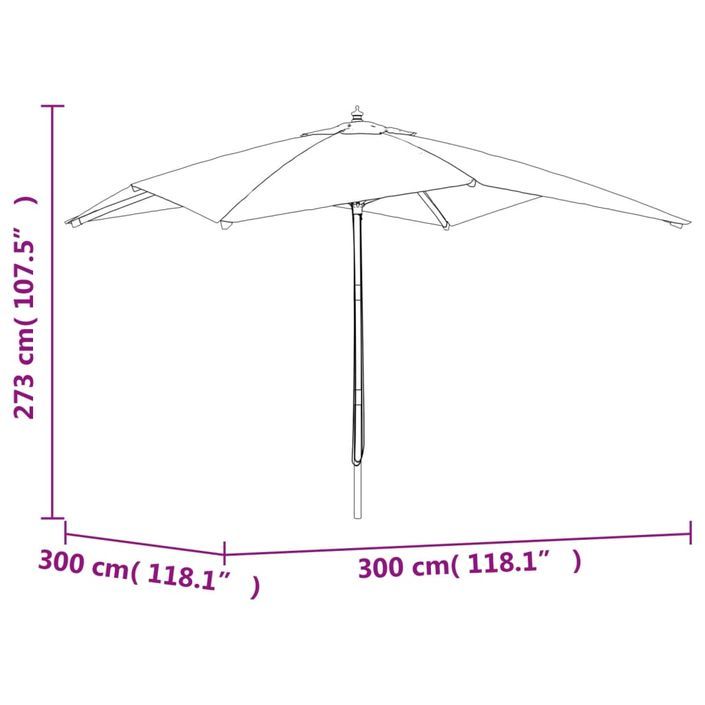 Parasol de jardin avec mât en bois bleu azuré 300x300x273 cm - Photo n°7