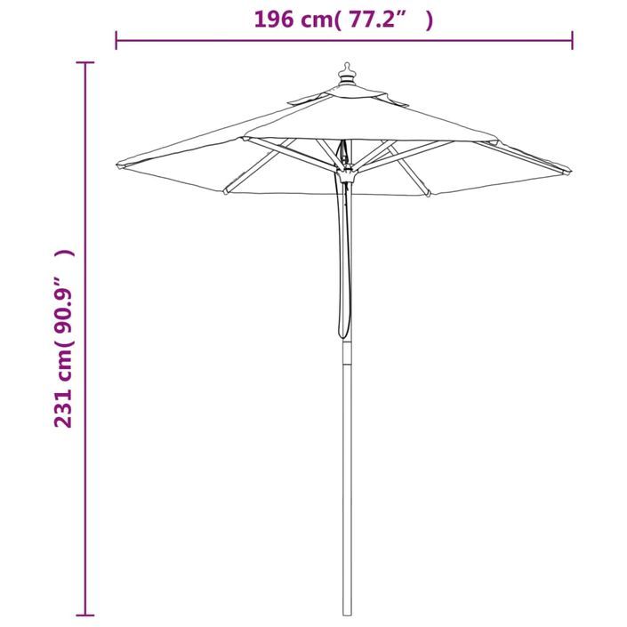 Parasol de jardin avec mât en bois noir 196x231 cm - Photo n°8