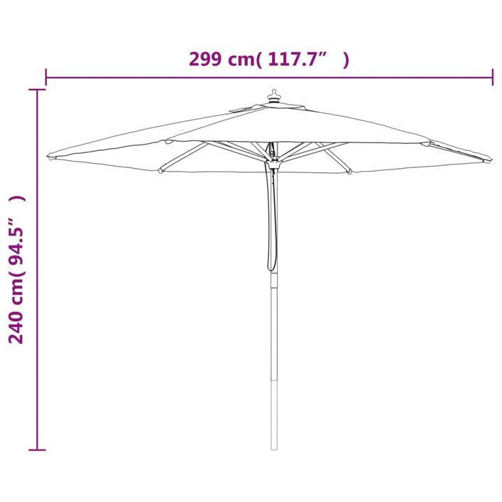 Parasol de jardin avec mât en bois taupe 299x240 cm - Photo n°8