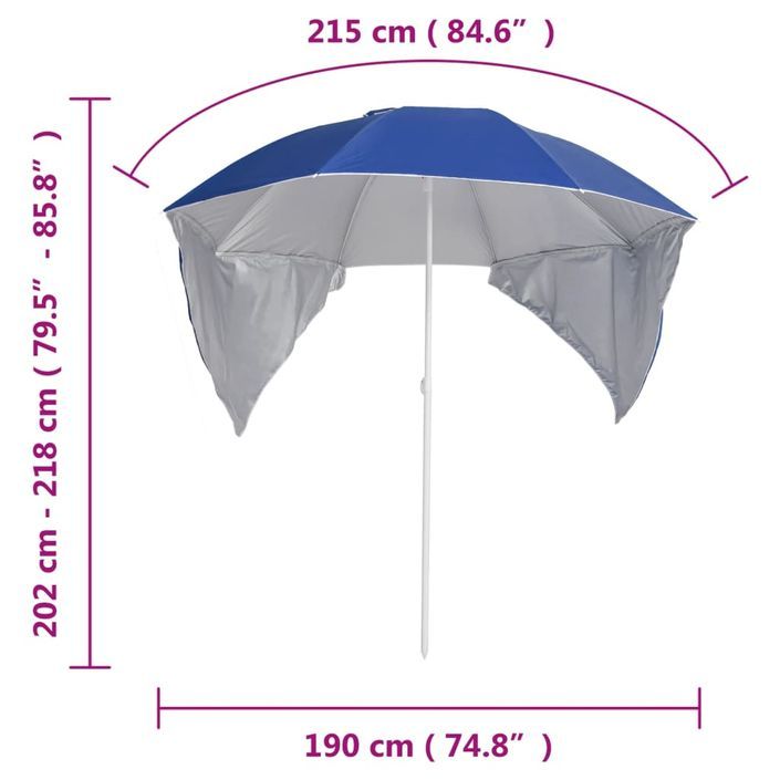 Parasol de plage avec parois latérales Bleu 215 cm - Photo n°9