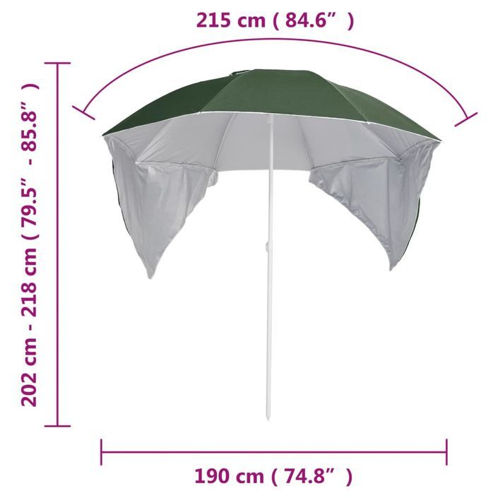 Parasol de plage avec parois latérales Vert 215 cm - Photo n°9