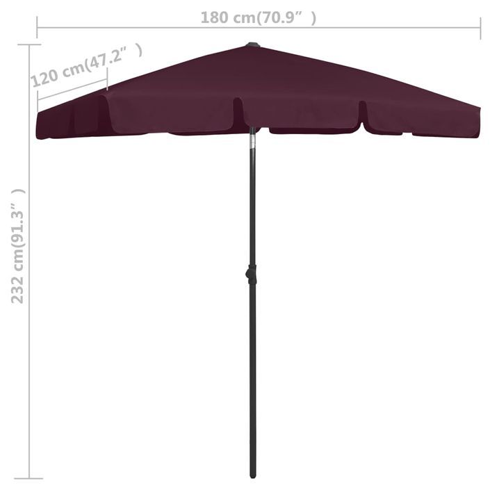 Parasol de plage Rouge bordeaux 180x120 cm - Photo n°8