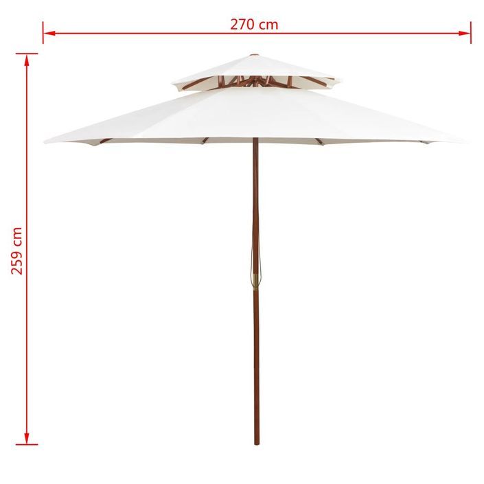 Parasol de terrasse 270 x 270 cm Poteau en bois Blanc crème - Photo n°6