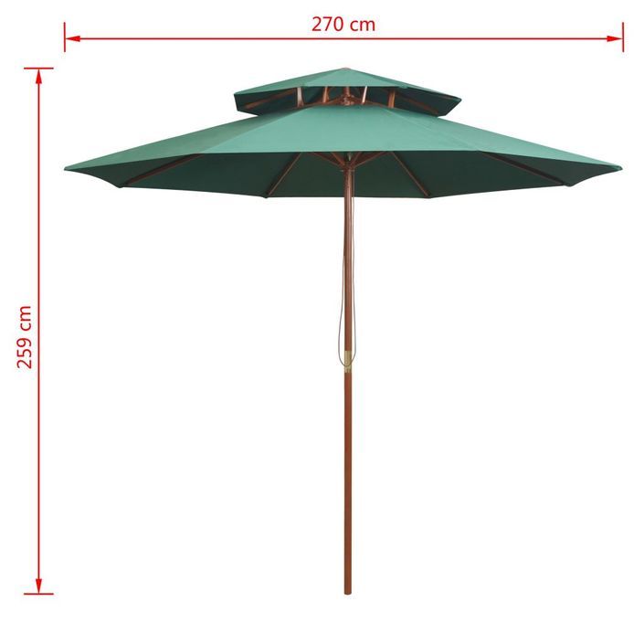 Parasol de terrasse 270 x 270 cm Poteau en bois Vert - Photo n°6