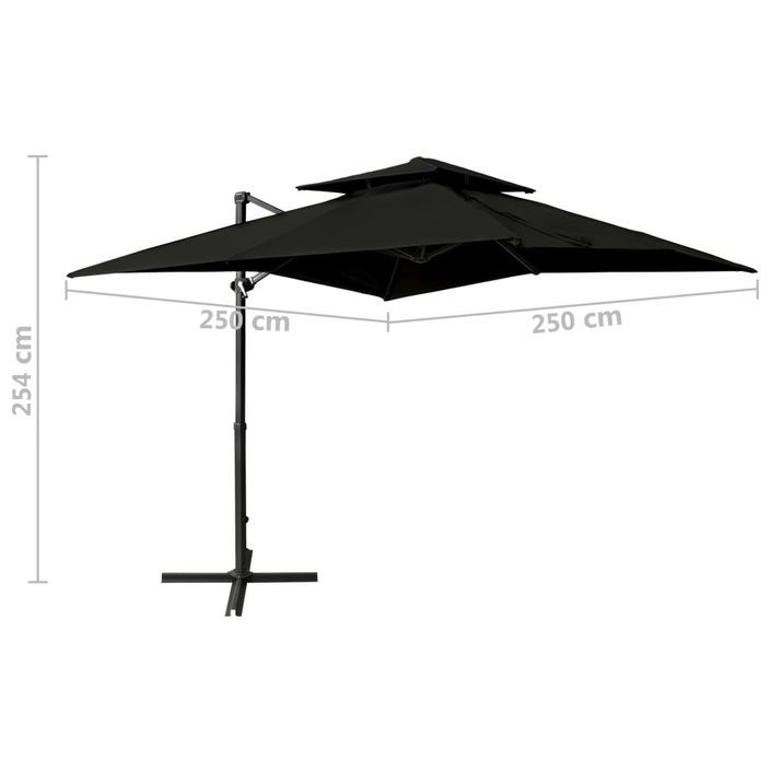 Parasol déporté à double toit 250x250 cm Noir - Photo n°8