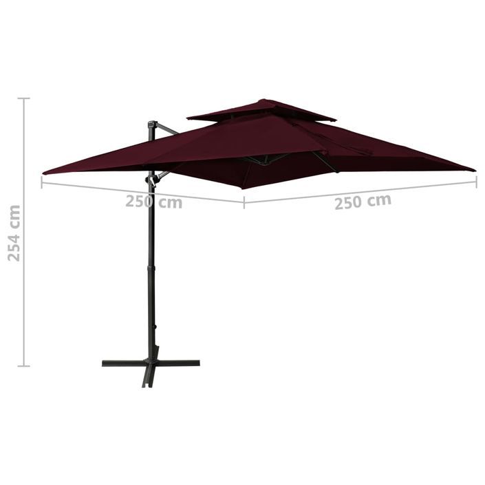 Parasol déporté à double toit 250x250 cm Rouge bordeaux - Photo n°8