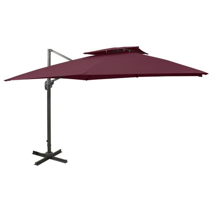 Parasol déporté à double toit 300x300 cm Rouge bordeaux - Photo n°1