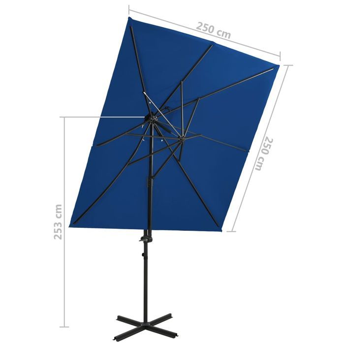 Parasol déporté à double toit Bleu azuré 250x250 cm - Photo n°8