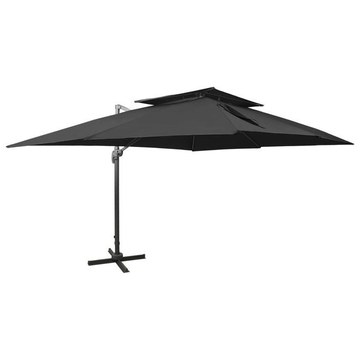 Parasol déporté à double toit Noir 400x300 cm - Photo n°1