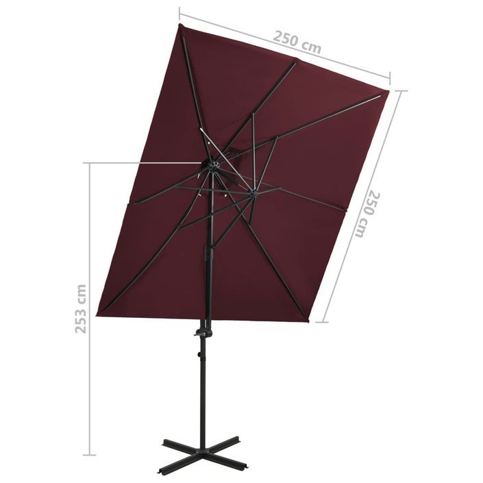 Parasol déporté à double toit Rouge bordeaux 250x250 cm - Photo n°8