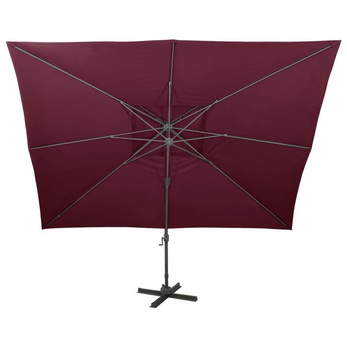 Parasol déporté à double toit Rouge bordeaux 400x300 cm - Photo n°4