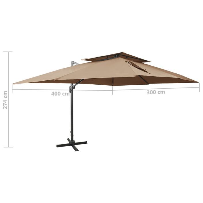 Parasol déporté à double toit Taupe 400x300 cm - Photo n°9