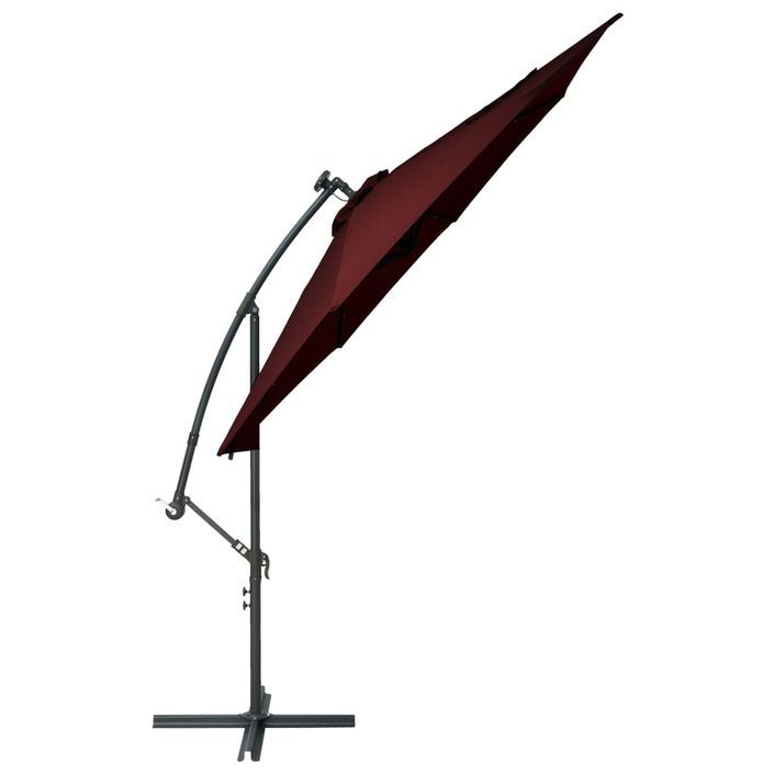 Parasol déporté à LED et mât en acier Rouge bordeaux - Photo n°5