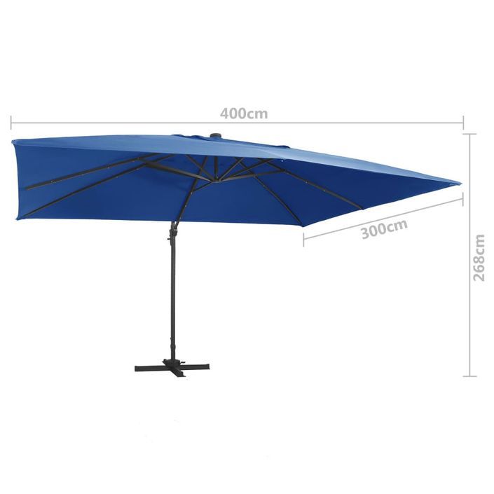 Parasol déporté à lumières LED Aluminium 400x300 cm Bleu azuré - Photo n°9