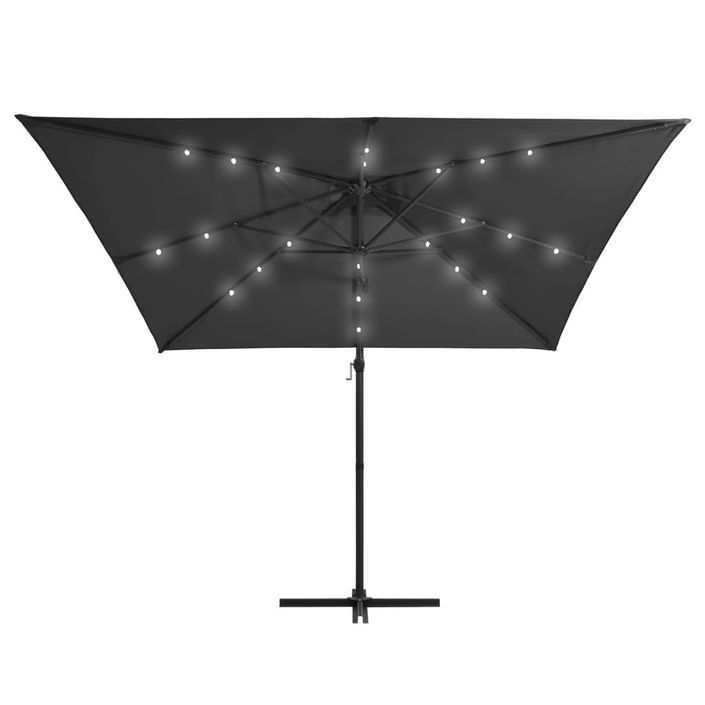 Parasol déporté avec LED et mât en acier 250x250 cm Anthracite - Photo n°5