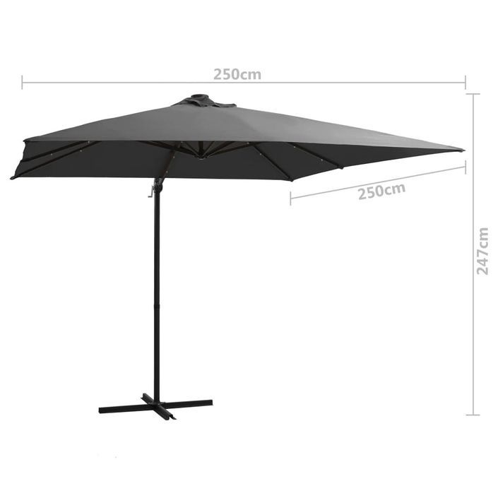 Parasol déporté avec LED et mât en acier 250x250 cm Anthracite - Photo n°9