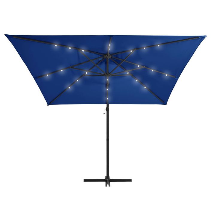 Parasol déporté avec LED et mât en acier 250x250 cm Bleu azuré - Photo n°5