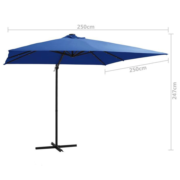 Parasol déporté avec LED et mât en acier 250x250 cm Bleu azuré - Photo n°9