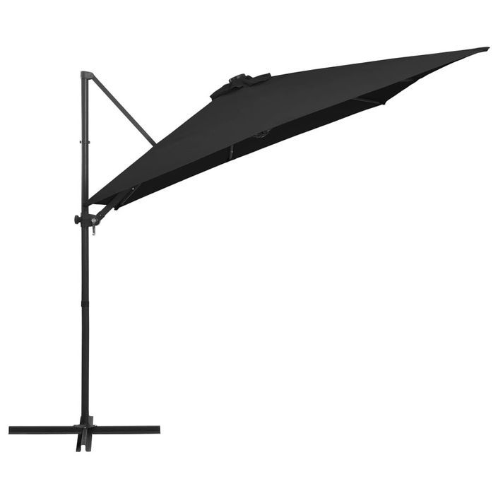 Parasol déporté avec LED et mât en acier 250x250 cm Noir - Photo n°4