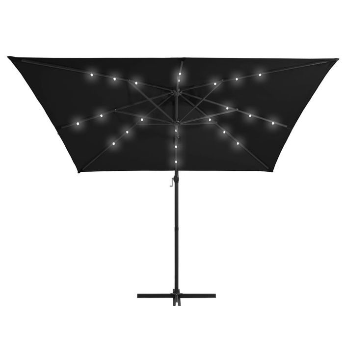 Parasol déporté avec LED et mât en acier 250x250 cm Noir - Photo n°5