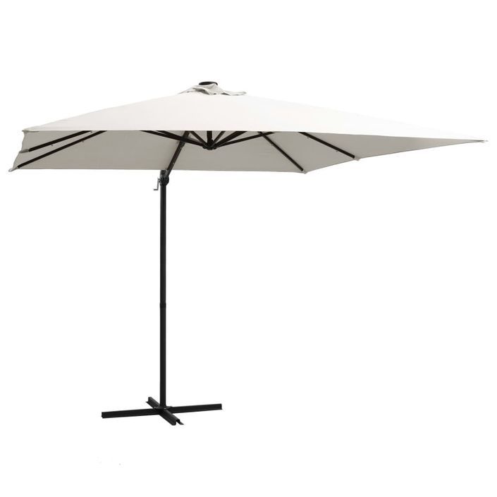 Parasol déporté avec LED et mât en acier 250x250 cm Sable - Photo n°1