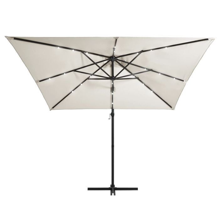 Parasol déporté avec LED et mât en acier 250x250 cm Sable - Photo n°5