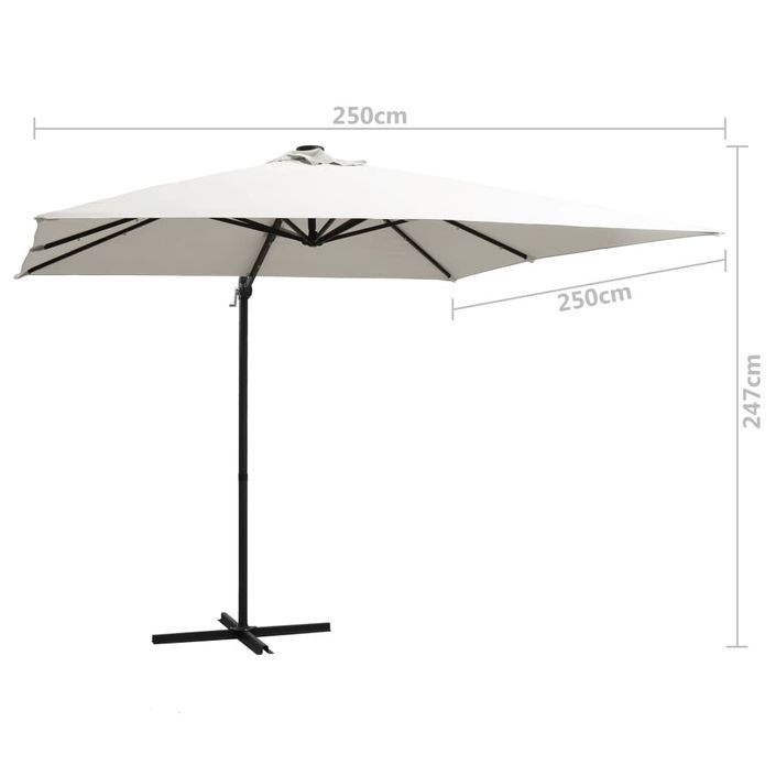 Parasol déporté avec LED et mât en acier 250x250 cm Sable - Photo n°9