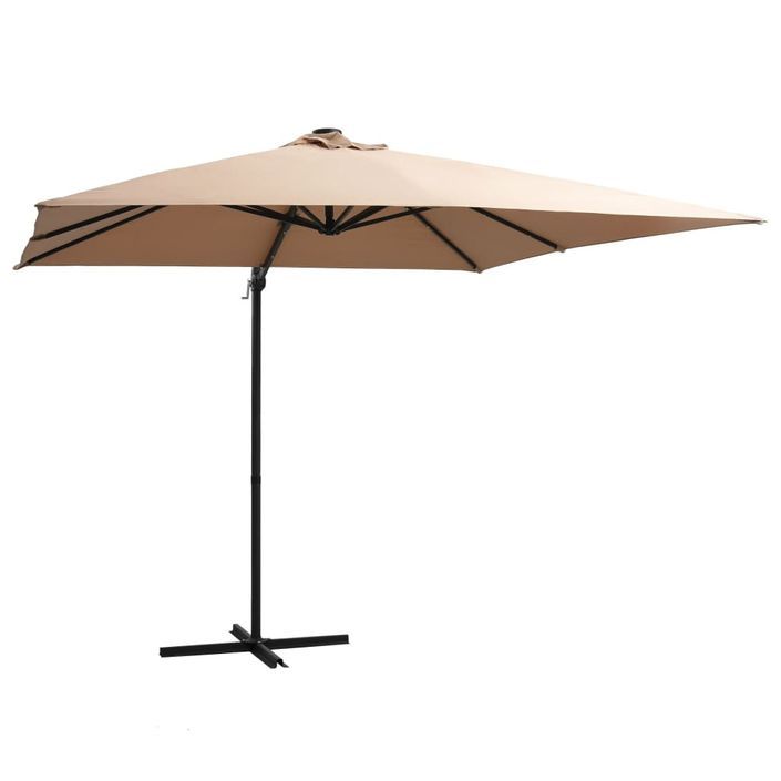 Parasol déporté avec LED et mât en acier 250x250 cm Taupe - Photo n°1