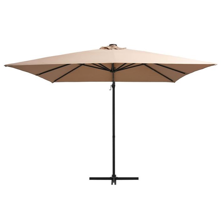 Parasol déporté avec LED et mât en acier 250x250 cm Taupe - Photo n°3