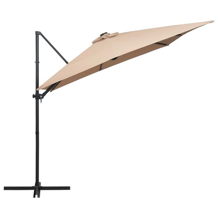 Parasol déporté avec LED et mât en acier 250x250 cm Taupe - Photo n°4