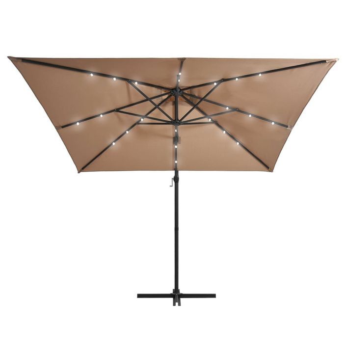 Parasol déporté avec LED et mât en acier 250x250 cm Taupe - Photo n°5