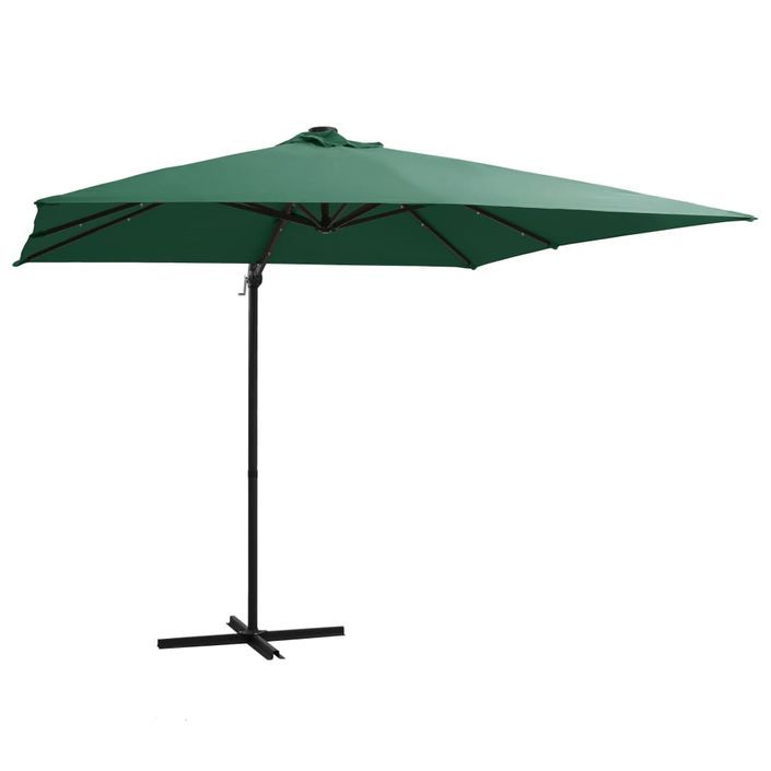 Parasol déporté avec LED et mât en acier 250x250 cm Vert - Photo n°1