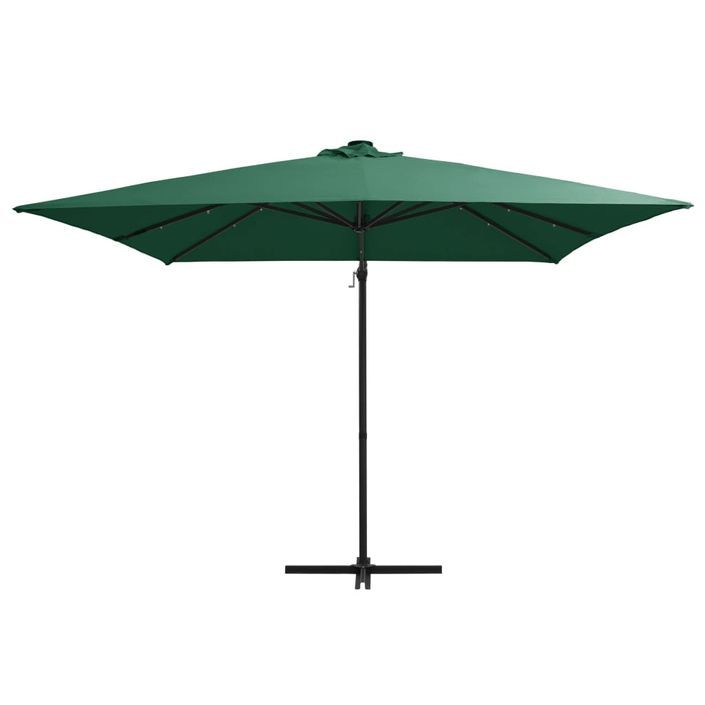 Parasol déporté avec LED et mât en acier 250x250 cm Vert - Photo n°3