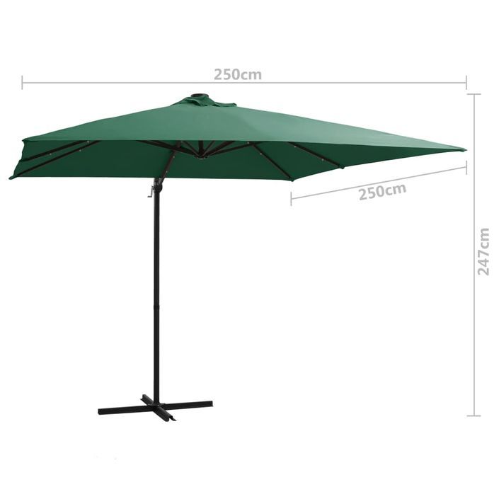 Parasol déporté avec LED et mât en acier 250x250 cm Vert - Photo n°9