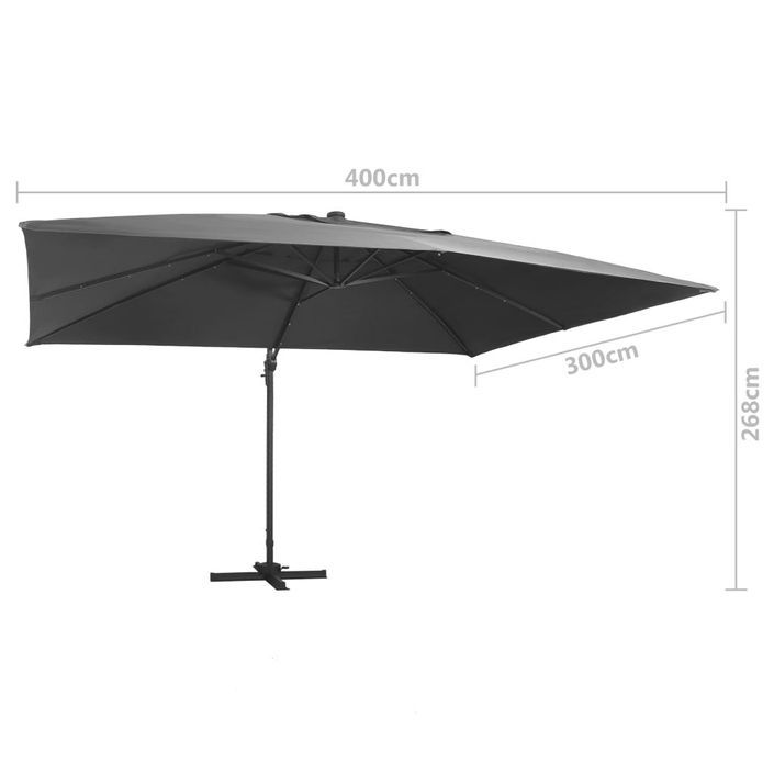 Parasol déporté avec lumières LED 400x300 cm Anthracite - Photo n°9