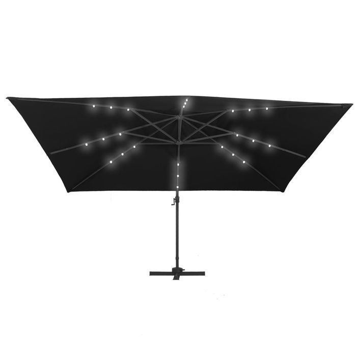 Parasol déporté avec lumières LED Aluminium 400x300 cm Noir - Photo n°5