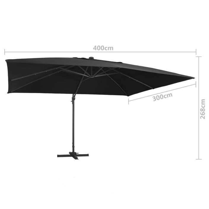 Parasol déporté avec lumières LED Aluminium 400x300 cm Noir - Photo n°9