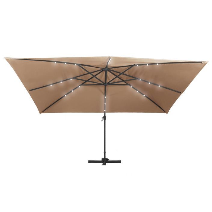 Parasol déporté avec lumières LED Aluminium 400x300 cm Taupe - Photo n°5