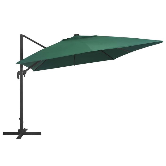 Parasol déporté avec lumières LED Aluminium 400x300 cm Vert - Photo n°4