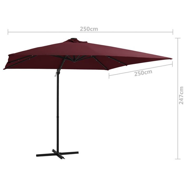 Parasol déporté avec lumières LED Rouge bordeaux 250x250 cm - Photo n°9